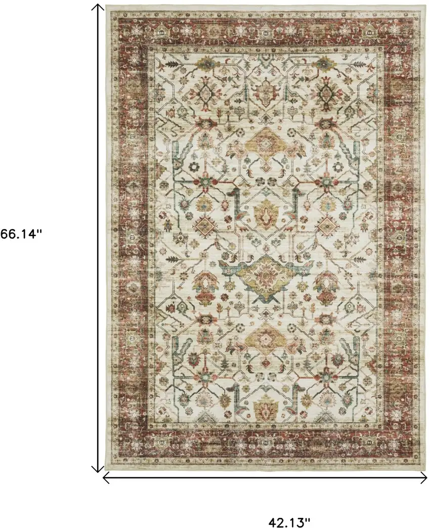 Ivory Oriental Distressed Area Rug Photo 3