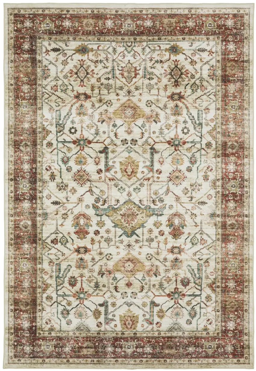 Ivory Oriental Distressed Area Rug Photo 2