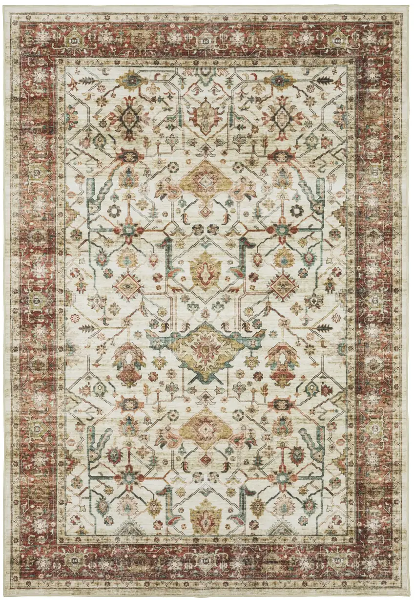 Ivory Oriental Distressed Area Rug Photo 9