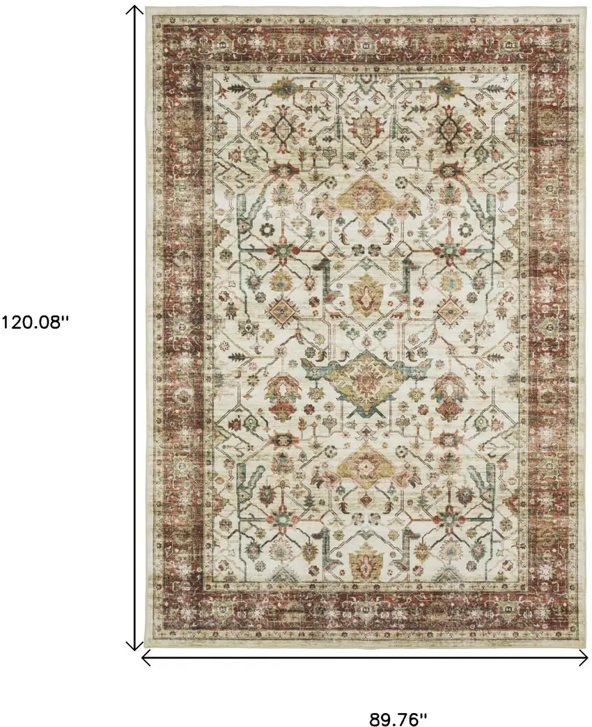 Ivory Oriental Distressed Area Rug Photo 3