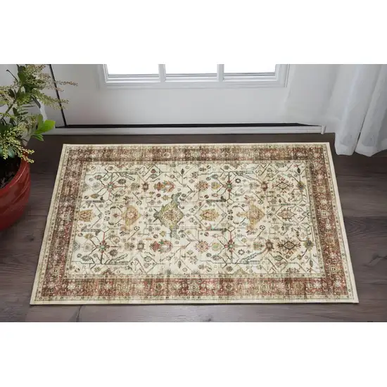 Ivory Oriental Distressed Area Rug Photo 1