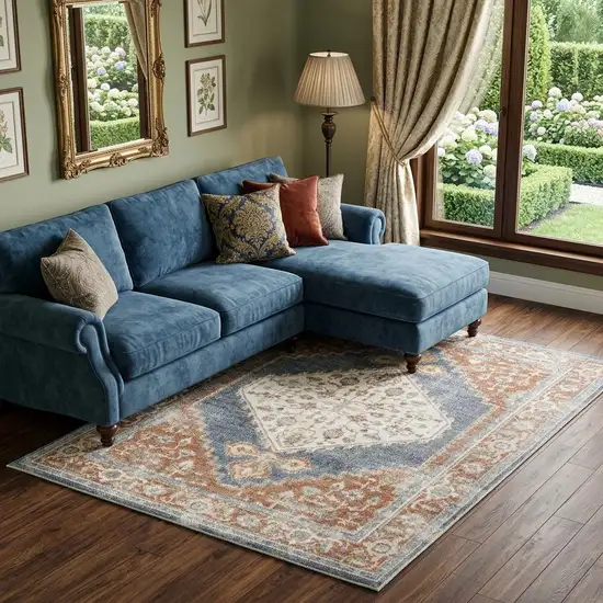 Ivory Oriental Power Loom Distressed Area Rug Photo 1