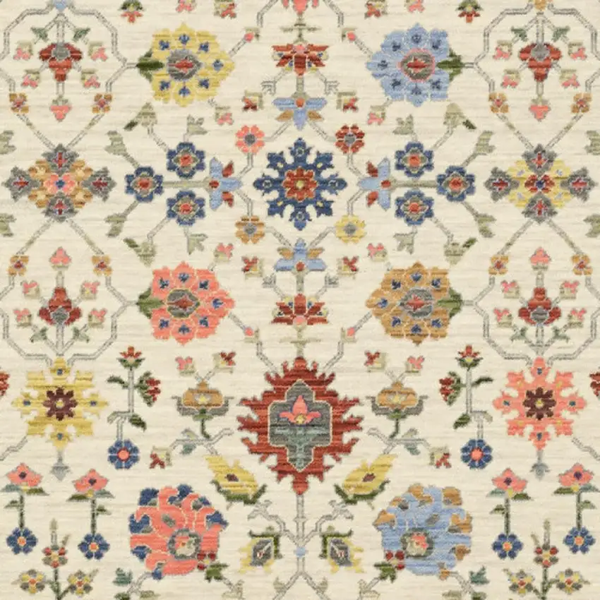 Ivory Oriental Power Loom Stain Resistant Area Rug With Fringe Photo 5