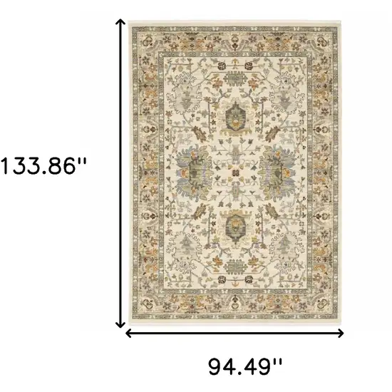 Ivory Oriental Power Loom Stain Resistant Area Rug With Fringe Photo 3