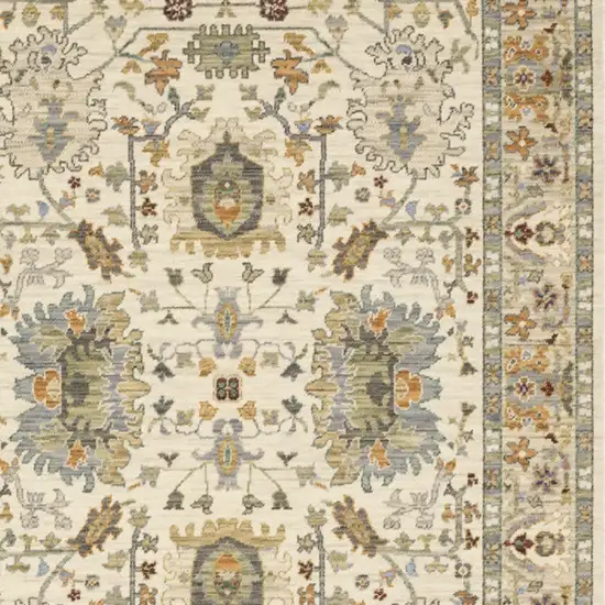 Ivory Oriental Power Loom Stain Resistant Area Rug With Fringe Photo 6