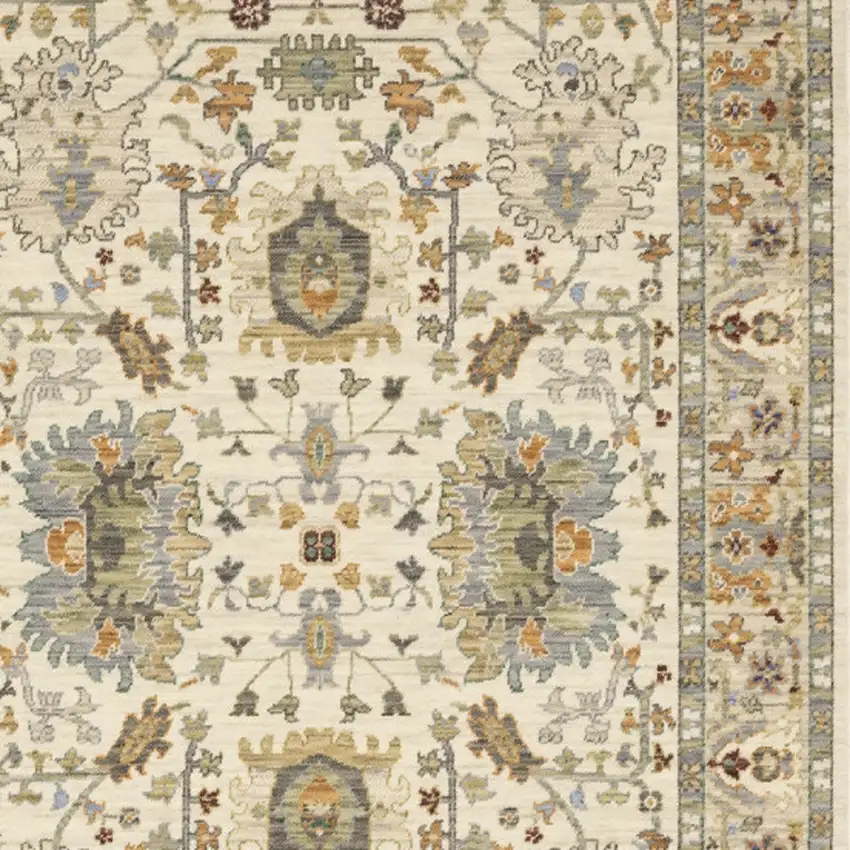 Ivory Oriental Power Loom Stain Resistant Area Rug With Fringe Photo 6