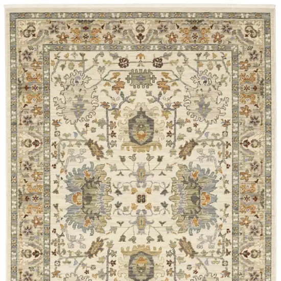 Ivory Oriental Power Loom Stain Resistant Area Rug With Fringe Photo 7