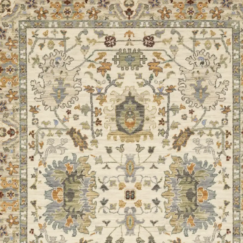 Ivory Oriental Power Loom Stain Resistant Area Rug With Fringe Photo 5