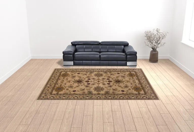 Ivory Oriental Power Loom Stain Resistant Area Rug Photo 2