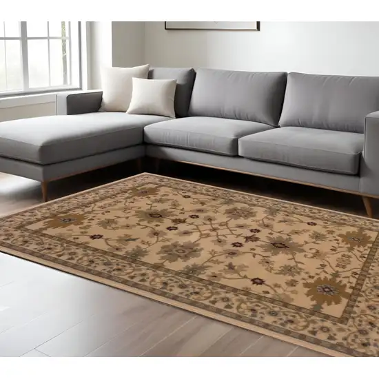 Ivory Oriental Power Loom Stain Resistant Area Rug Photo 1