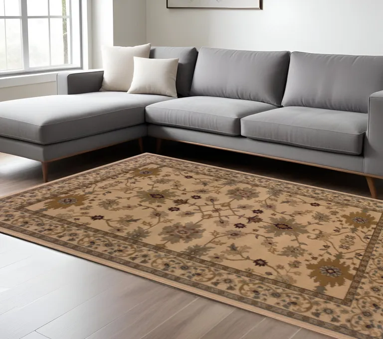 Ivory Oriental Power Loom Stain Resistant Area Rug Photo 4