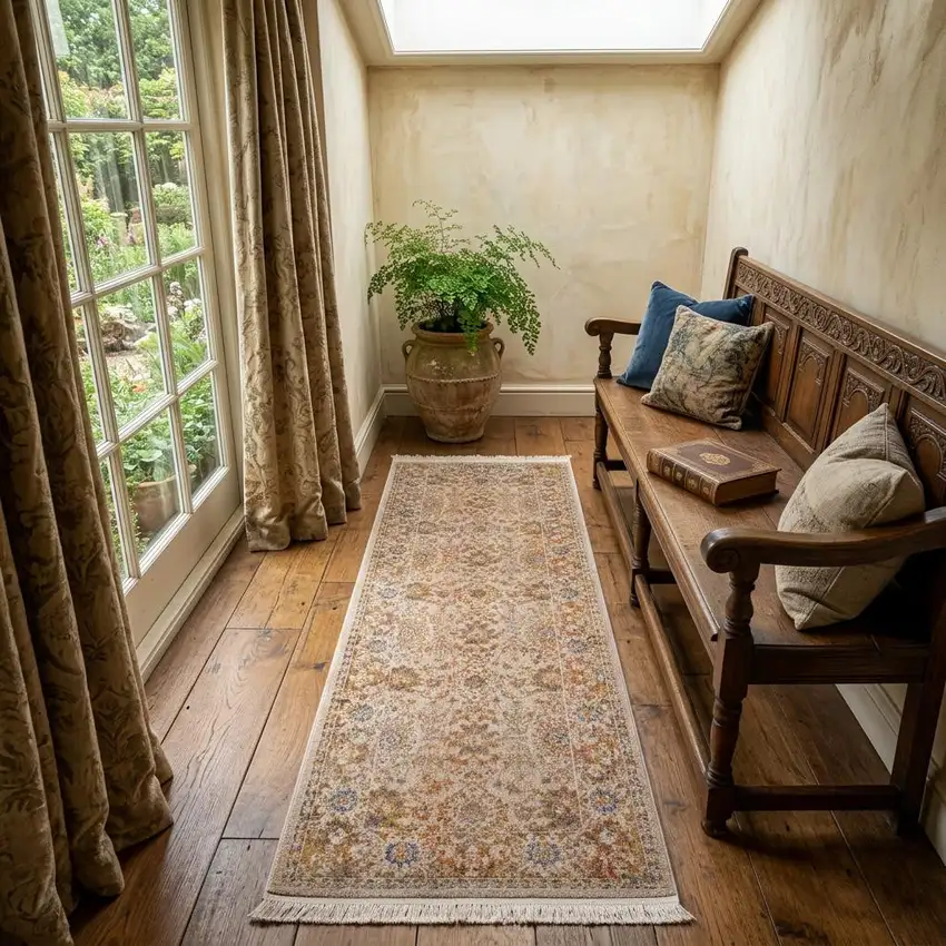 Ivory Oriental Runner Rug Photo 1