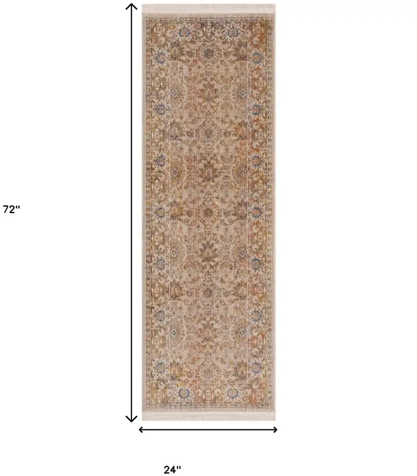 Ivory Oriental Runner Rug Photo 7