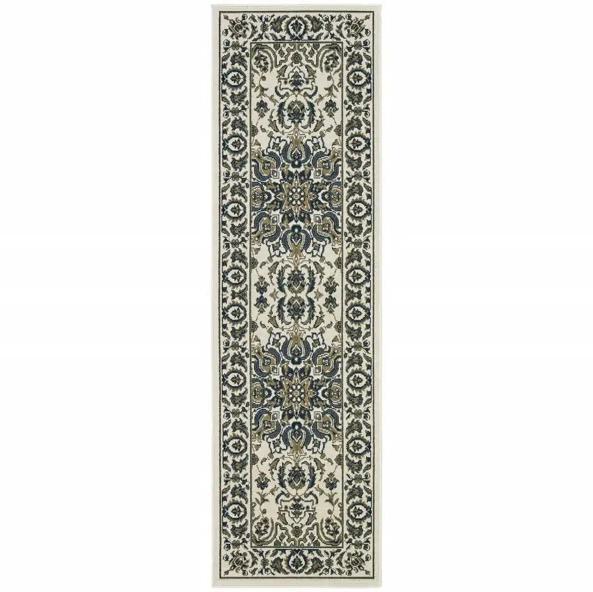 Ivory Oriental Stain Resistant Indoor Outdoor Area Rug Photo 1