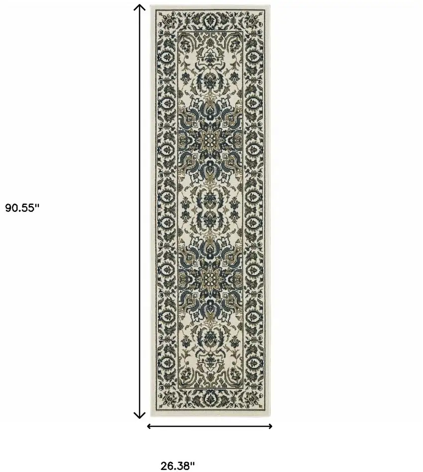Ivory Oriental Stain Resistant Indoor Outdoor Area Rug Photo 5