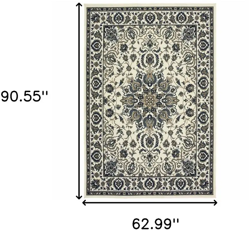 Ivory Oriental Stain Resistant Indoor Outdoor Area Rug Photo 5