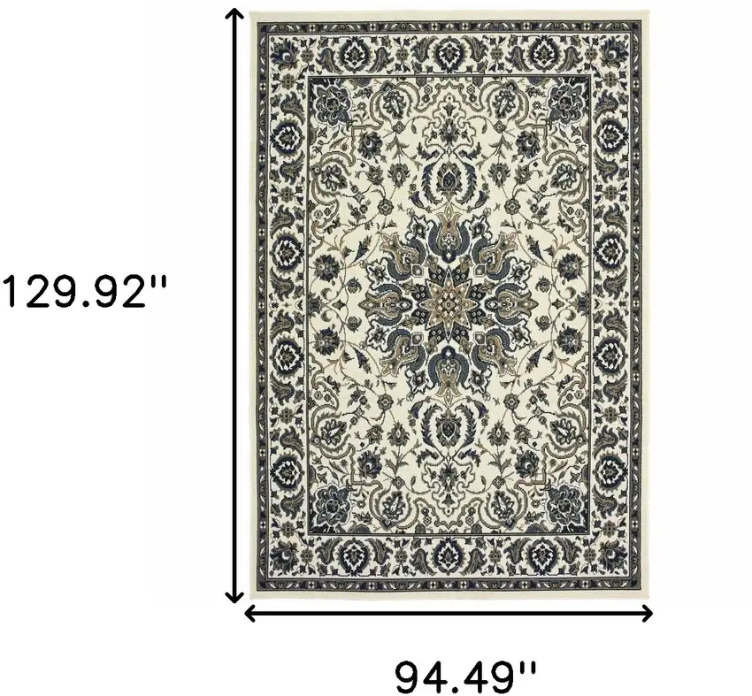 Ivory Oriental Stain Resistant Indoor Outdoor Area Rug Photo 5