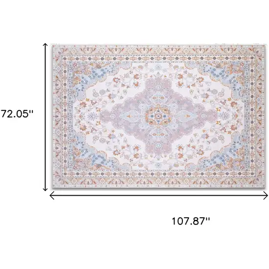 Ivory Peach And Slate Blue Medallion Distressed Area Rug Photo 3