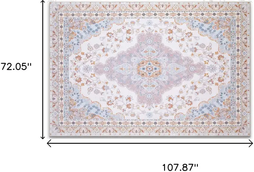 Ivory Peach And Slate Blue Medallion Distressed Area Rug Photo 3