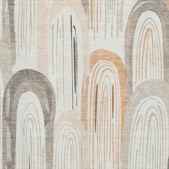 Ivory Peach And Taupe Geometric Washable Area Rug With UV Protection Photo 2