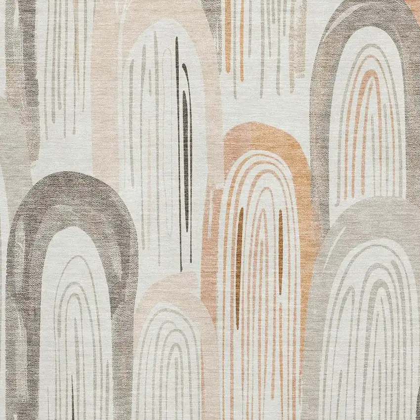 Ivory Peach And Taupe Geometric Washable Area Rug With UV Protection Photo 2