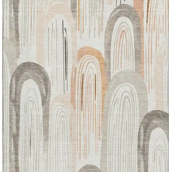 Ivory Peach And Taupe Geometric Washable Area Rug With UV Protection Photo 2