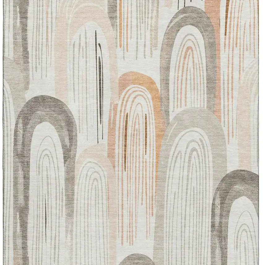 Ivory Peach And Taupe Geometric Washable Area Rug With UV Protection Photo 2