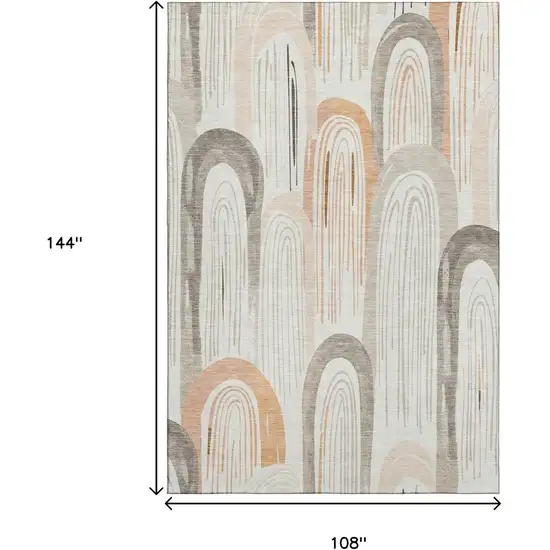Ivory Peach And Taupe Geometric Washable Area Rug With UV Protection Photo 9