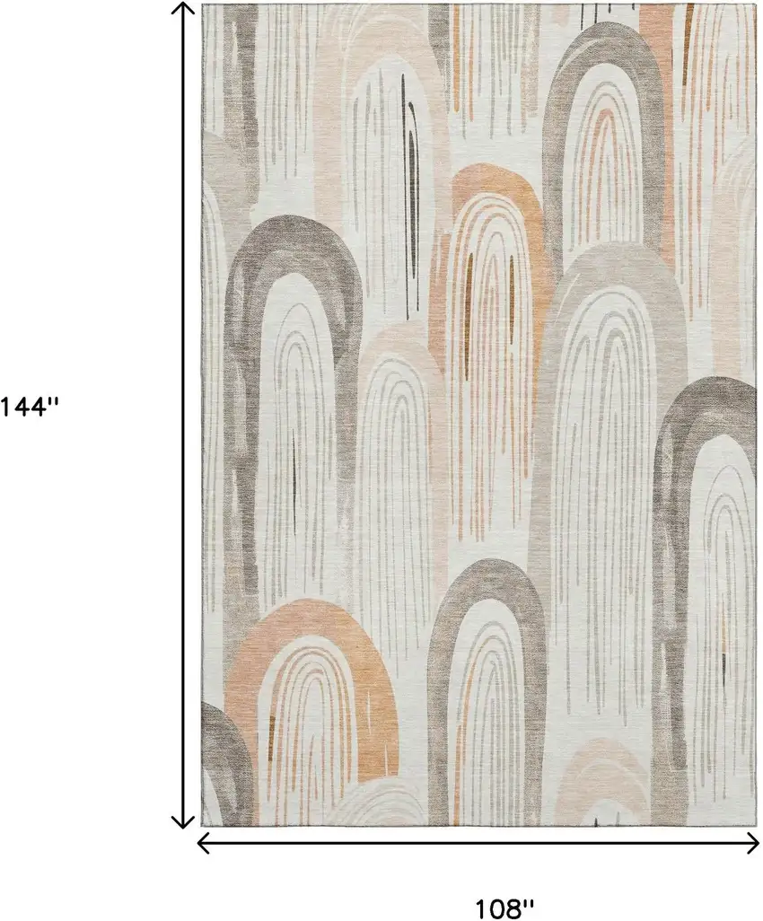 Ivory Peach And Taupe Geometric Washable Area Rug With UV Protection Photo 9