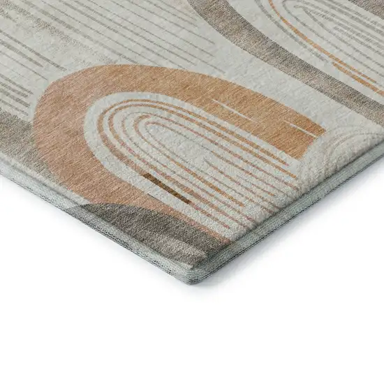 Ivory Peach And Taupe Geometric Washable Area Rug With UV Protection Photo 6