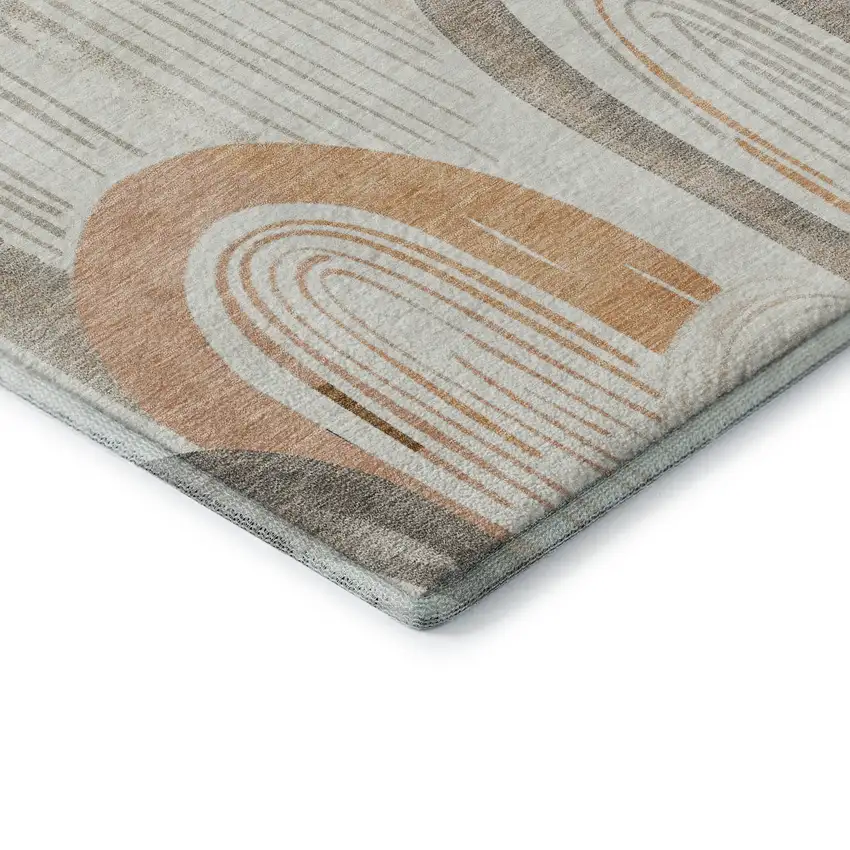 Ivory Peach And Taupe Geometric Washable Area Rug With UV Protection Photo 6
