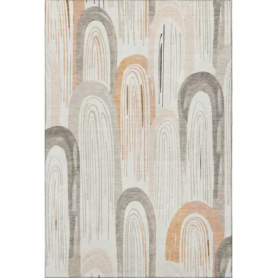 Ivory Peach And Taupe Geometric Washable Area Rug With UV Protection Photo 2