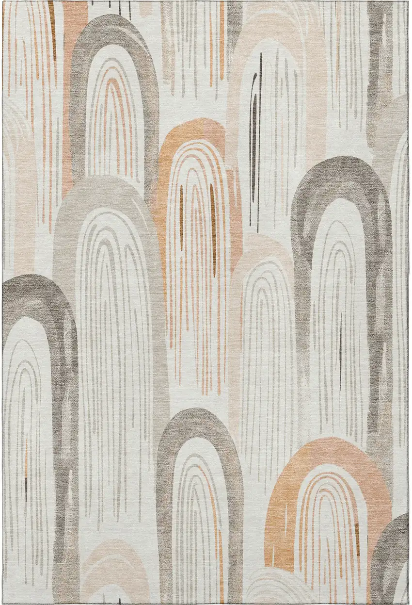 Ivory Peach And Taupe Geometric Washable Area Rug With UV Protection Photo 2