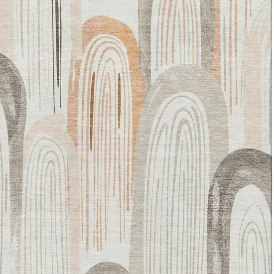 Ivory Peach And Taupe Geometric Washable Area Rug With UV Protection Photo 2