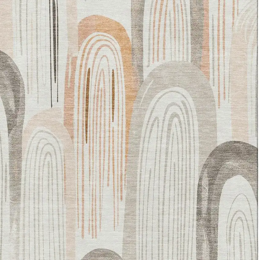 Ivory Peach And Taupe Geometric Washable Area Rug With UV Protection Photo 2