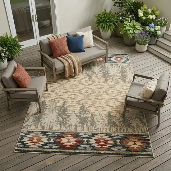 Ivory Southwestern Indoor Outdoor Area Rug Photo 1