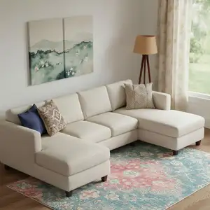 Photo of Ivory Pink And Aqua Medallion Distressed Washable Area Rug