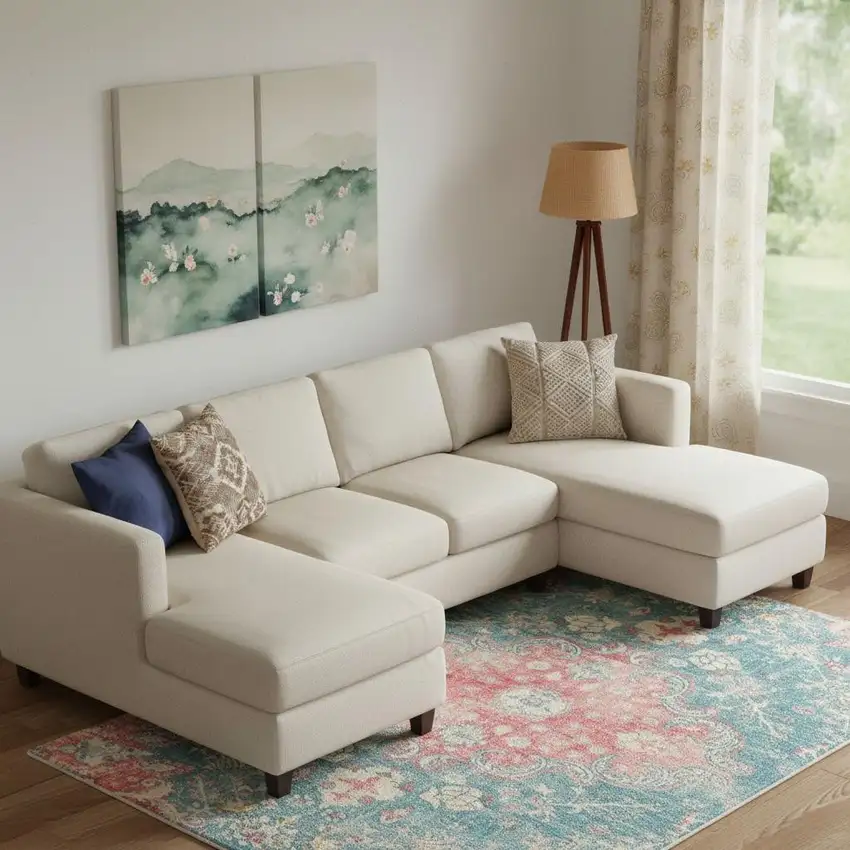 Ivory Pink And Aqua Medallion Distressed Washable Area Rug Photo 1