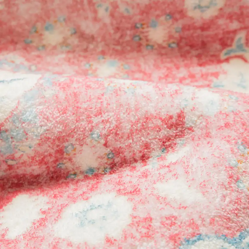 Ivory Pink And Aqua Medallion Distressed Washable Area Rug Photo 7