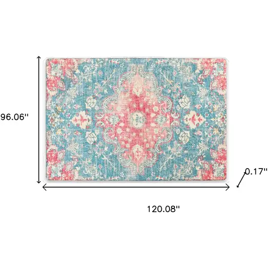Ivory Pink And Aqua Medallion Distressed Washable Area Rug Photo 8