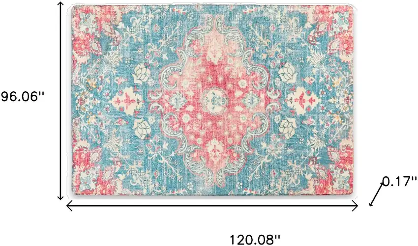 Ivory Pink And Aqua Medallion Distressed Washable Area Rug Photo 8