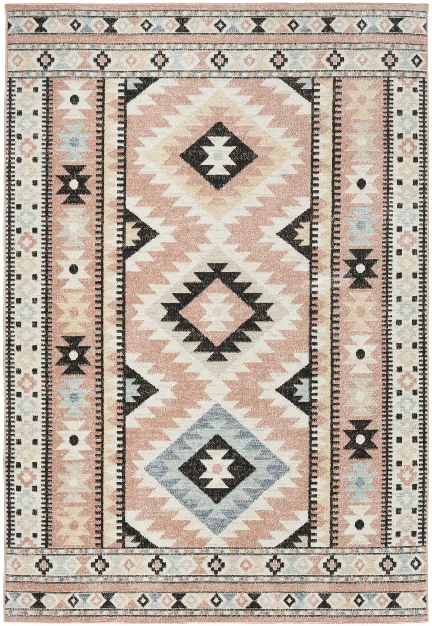 Ivory Pink And Black Geometric Flatweave Area Rug Photo 5