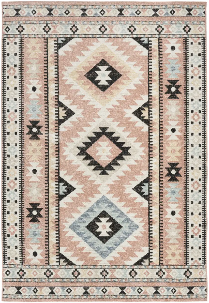Ivory Pink And Black Geometric Flatweave Area Rug Photo 2