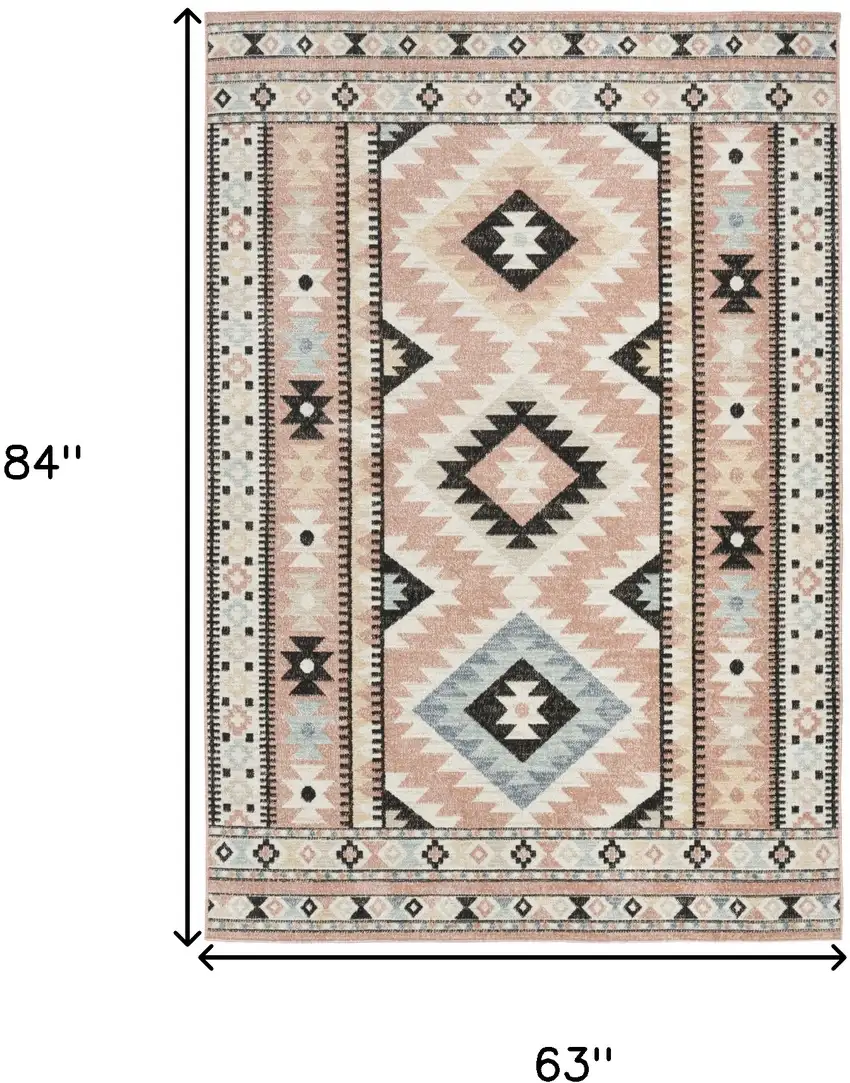 Ivory Pink And Black Geometric Flatweave Area Rug Photo 3