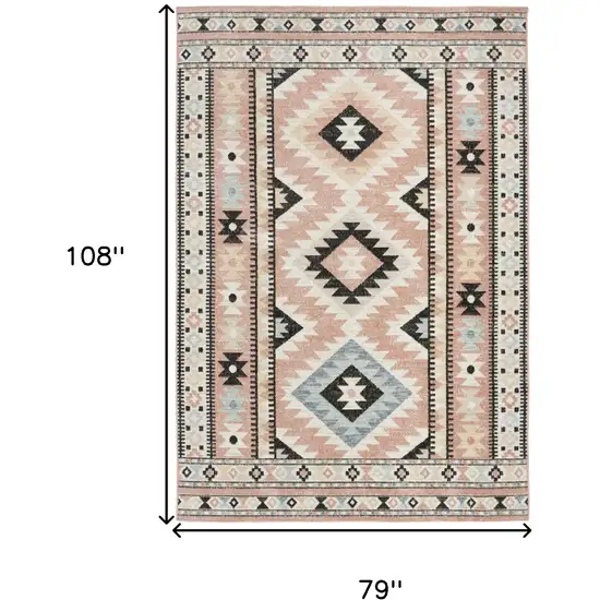 Ivory Pink And Black Geometric Flatweave Area Rug Photo 3