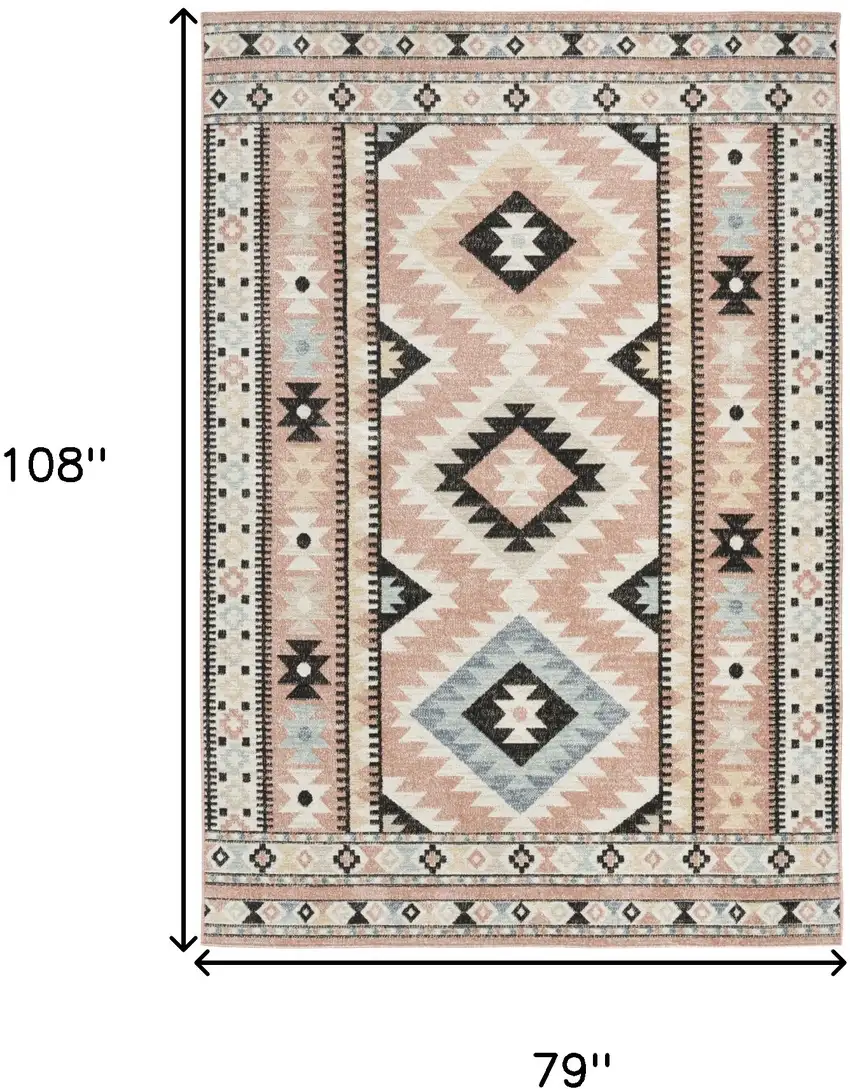 Ivory Pink And Black Geometric Flatweave Area Rug Photo 3