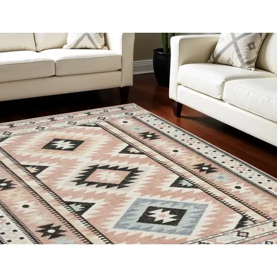 Ivory Pink And Black Geometric Flatweave Area Rug Photo 1