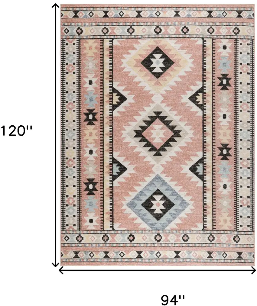 Ivory Pink And Black Geometric Flatweave Area Rug Photo 3