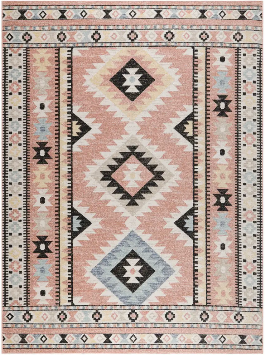 Ivory Pink And Black Geometric Flatweave Area Rug Photo 2