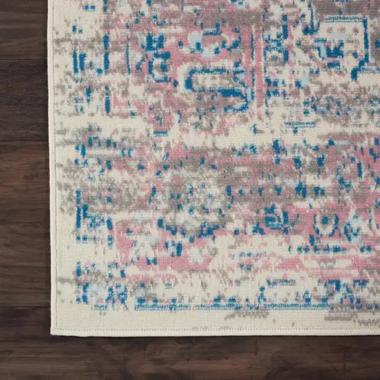 Ivory Pink And Blue Medallion Distressed Area Rug Photo 9